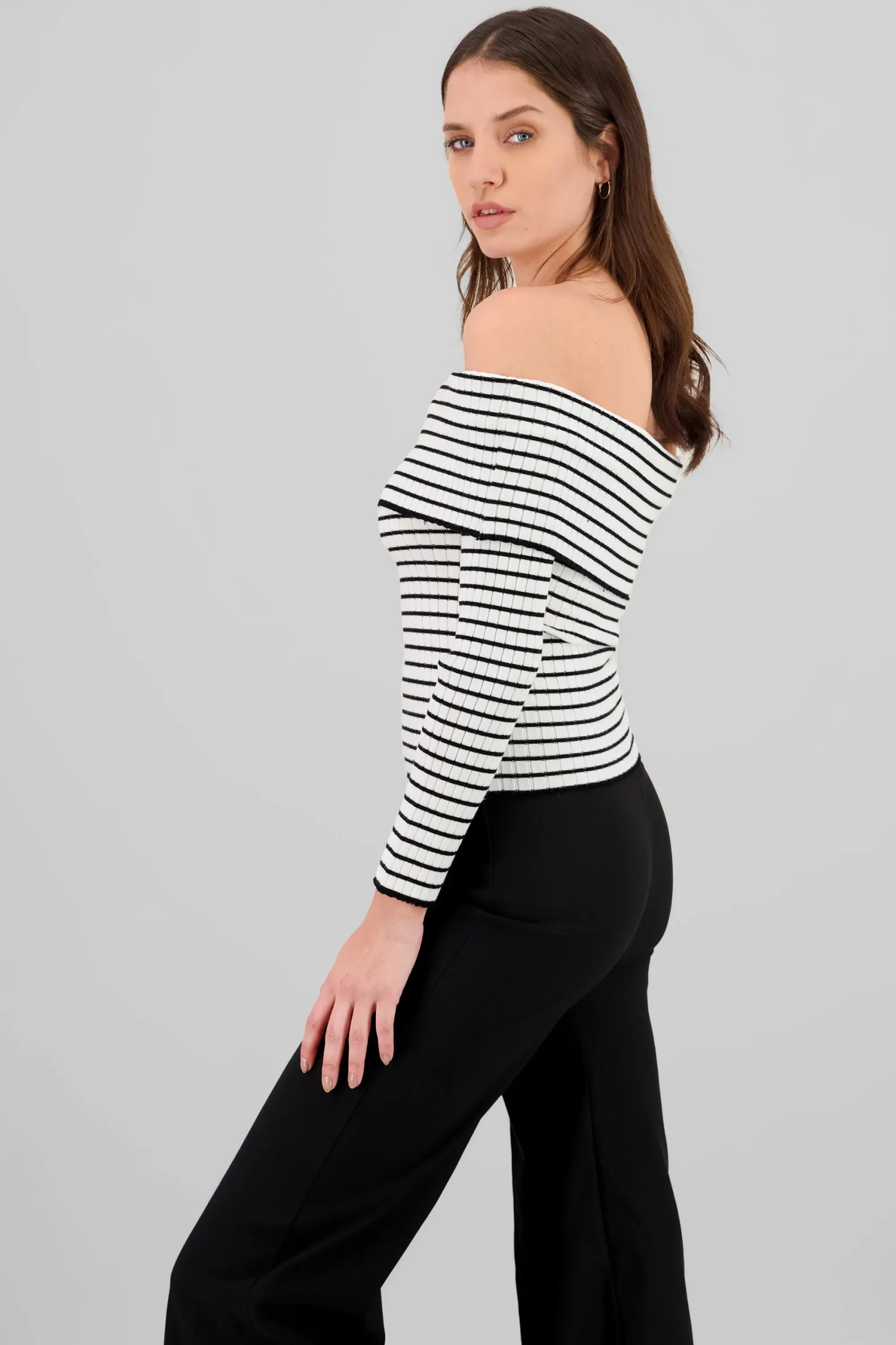 Shasa Textured Off Shoulder Long Sleeve Top