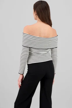 Shasa Textured Off Shoulder Long Sleeve Top