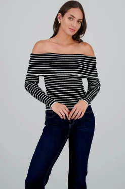 Shasa Textured Off Shoulder Long Sleeve Top