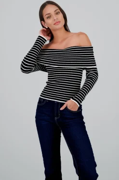 Shasa Textured Off Shoulder Long Sleeve Top