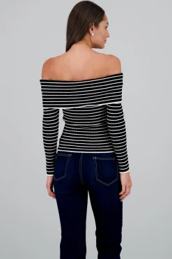 Shasa Textured Off Shoulder Long Sleeve Top