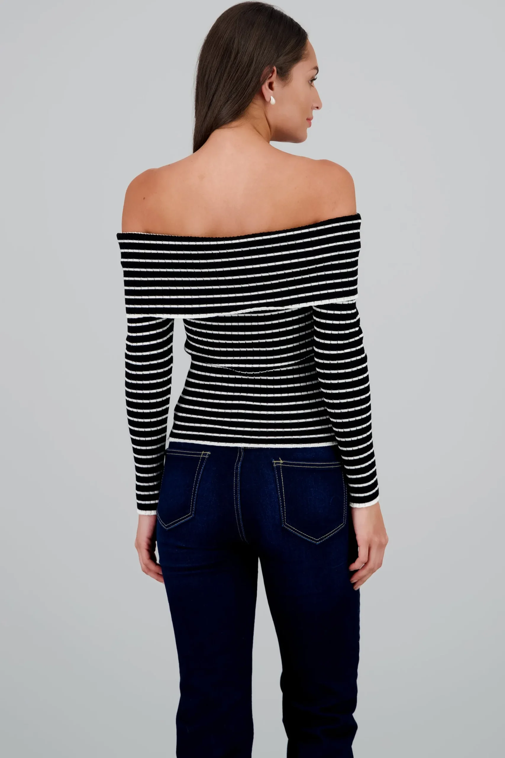 Shasa Textured Off Shoulder Long Sleeve Top