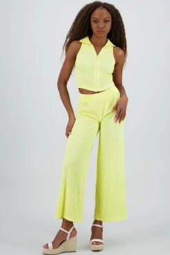 Shasa Textured Pants with Elastic Waistband
