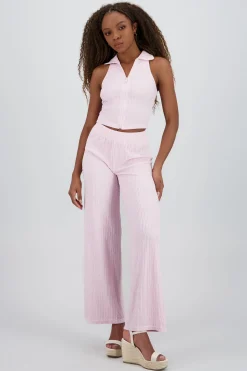 Shasa Textured Pants with Elastic Waistband