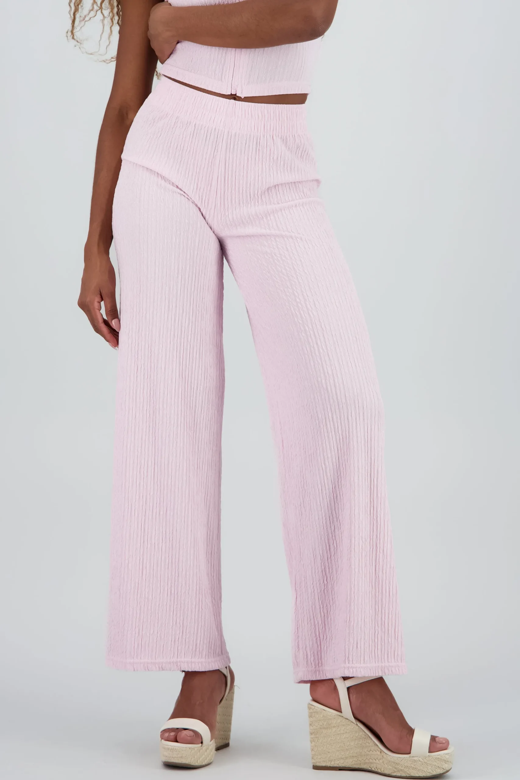 Shasa Textured Pants with Elastic Waistband