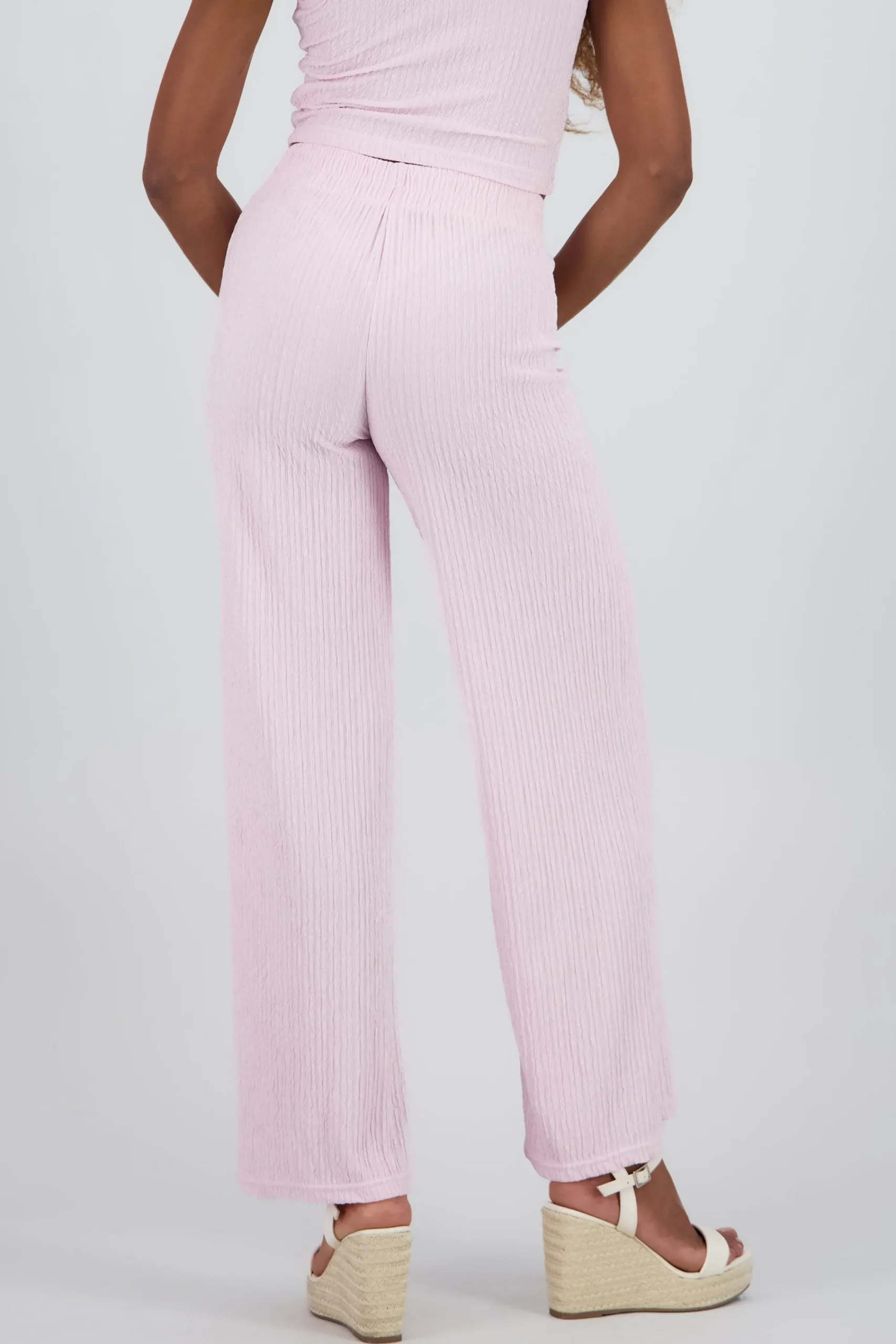 Shasa Textured Pants with Elastic Waistband