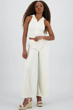 Shasa Textured Pants with Elastic Waistband