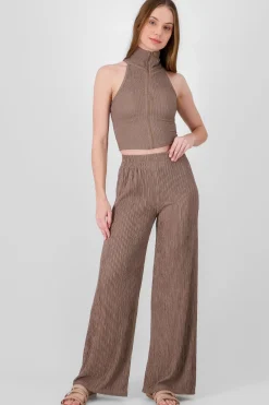 Shasa Textured Pants with Elastic Waistband