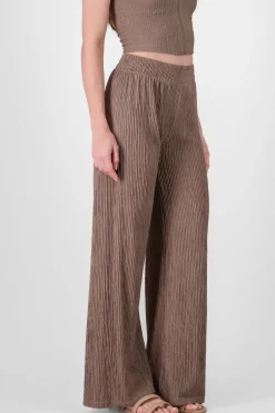 Shasa Textured Pants with Elastic Waistband