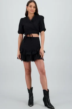 Shasa Textured Ruffle Mini Skirt
