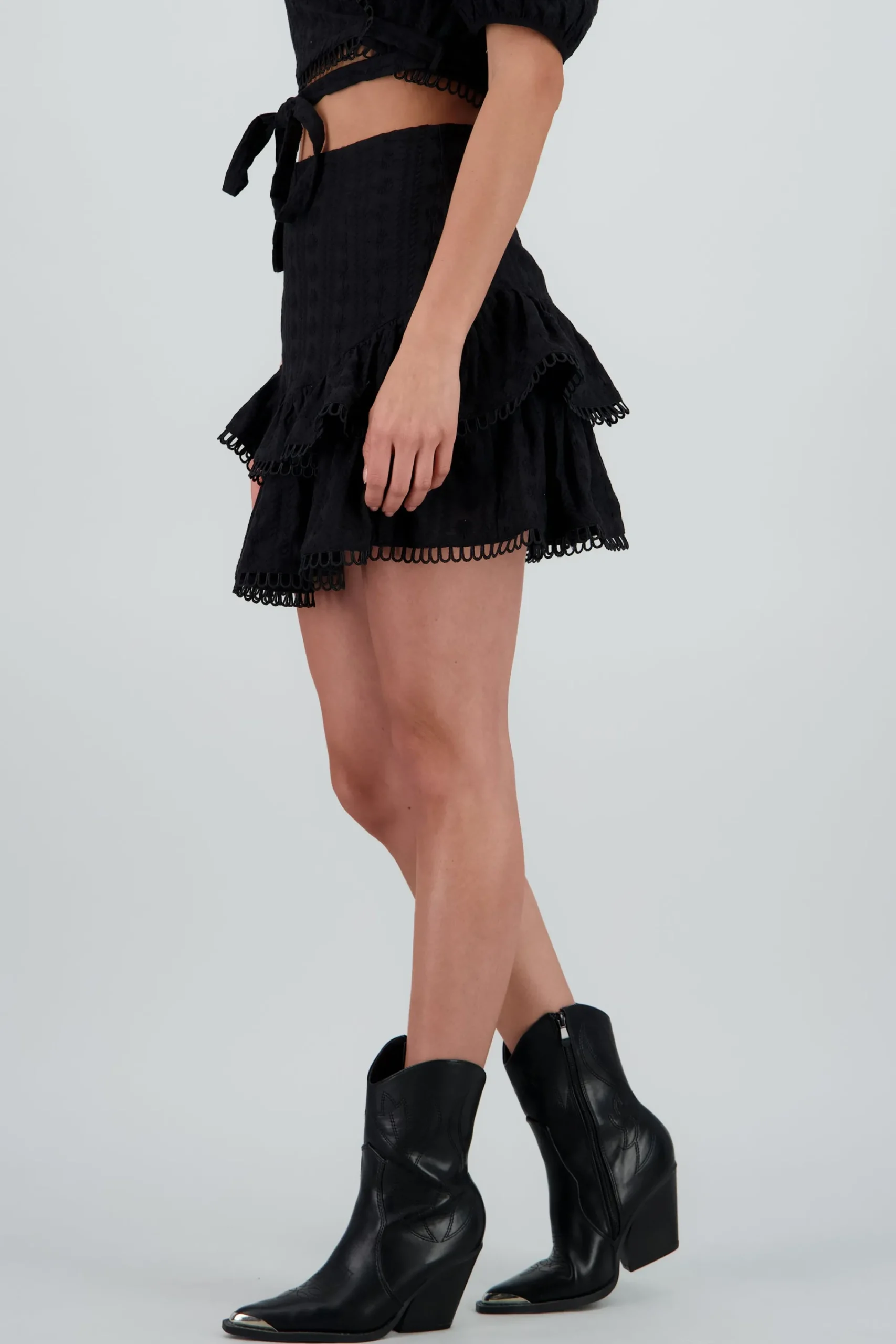 Shasa Textured Ruffle Mini Skirt
