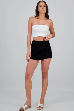 Shasa Textured Skort with Button Detail