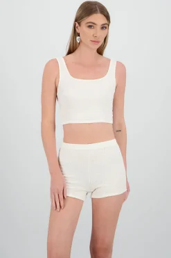 Shasa Textured Spaghetti Strap Crop Top