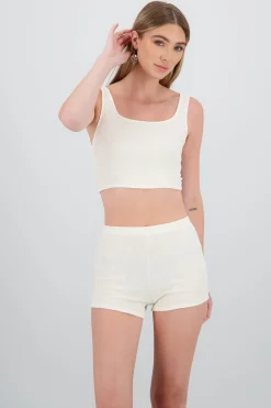 Shasa Textured Spaghetti Strap Crop Top