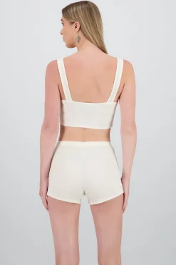 Shasa Textured Spaghetti Strap Crop Top