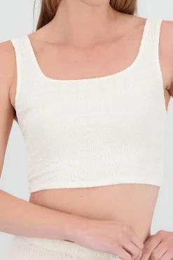 Shasa Textured Spaghetti Strap Crop Top