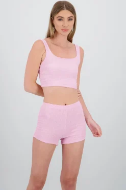 Shasa Textured Spaghetti Strap Crop Top