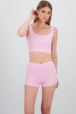 Shasa Textured Spaghetti Strap Crop Top