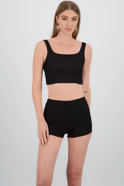 Shasa Textured Spaghetti Strap Crop Top