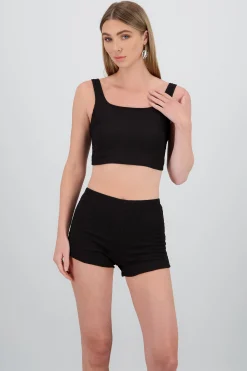 Shasa Textured Spaghetti Strap Crop Top