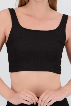 Shasa Textured Spaghetti Strap Crop Top