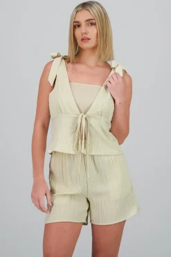 Shasa Textured strappy bow top