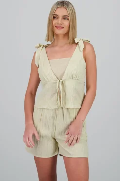 Shasa Textured strappy bow top