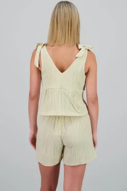 Shasa Textured strappy bow top
