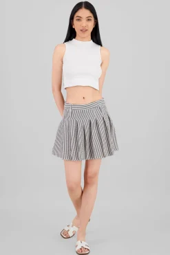 Shasa Textured Striped Mini Pleated Skirt