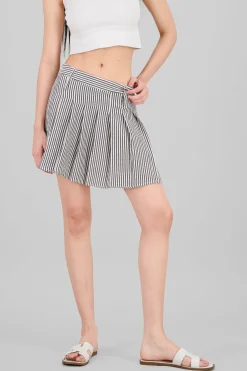 Shasa Textured Striped Mini Pleated Skirt