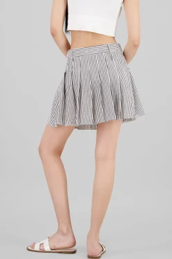 Shasa Textured Striped Mini Pleated Skirt