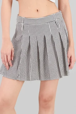 Shasa Textured Striped Mini Pleated Skirt