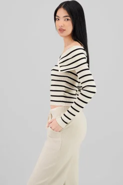 Shasa Thin Striped Off Shoulder Sweater