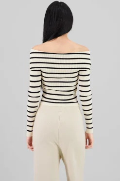 Shasa Thin Striped Off Shoulder Sweater