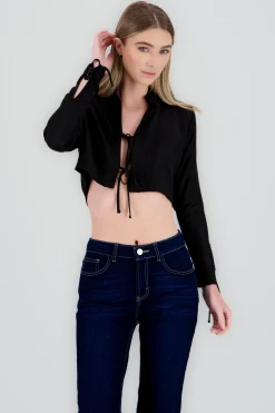 Shasa Tie Ribbon Cropped Shirt