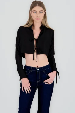 Shasa Tie Ribbon Cropped Shirt