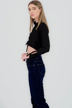 Shasa Tie Ribbon Cropped Shirt