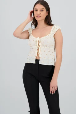 Shasa Top with Embroidery and Lace Up Detail