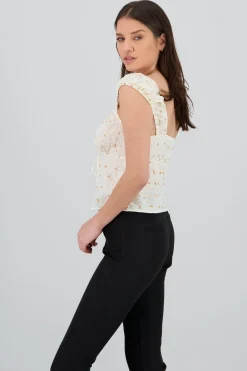 Shasa Top with Embroidery and Lace Up Detail
