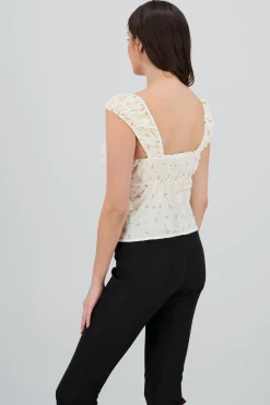 Shasa Top with Embroidery and Lace Up Detail