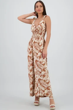 Shasa Tropical Tie Strap Jumpsuit