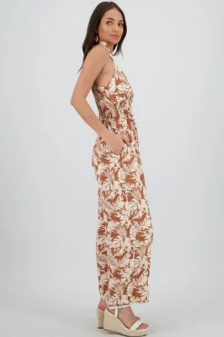 Shasa Tropical Tie Strap Jumpsuit