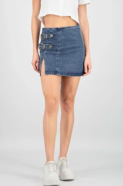 Shasa Two Buckles Denim Mini Skirt