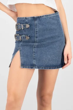 Shasa Two Buckles Denim Mini Skirt
