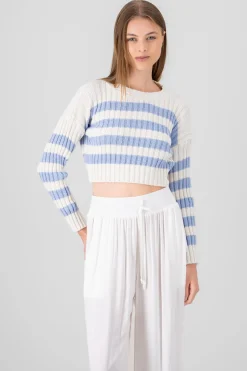 Shasa TwoTone Striped Print Cropped Sweater