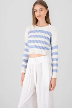 Shasa TwoTone Striped Print Cropped Sweater