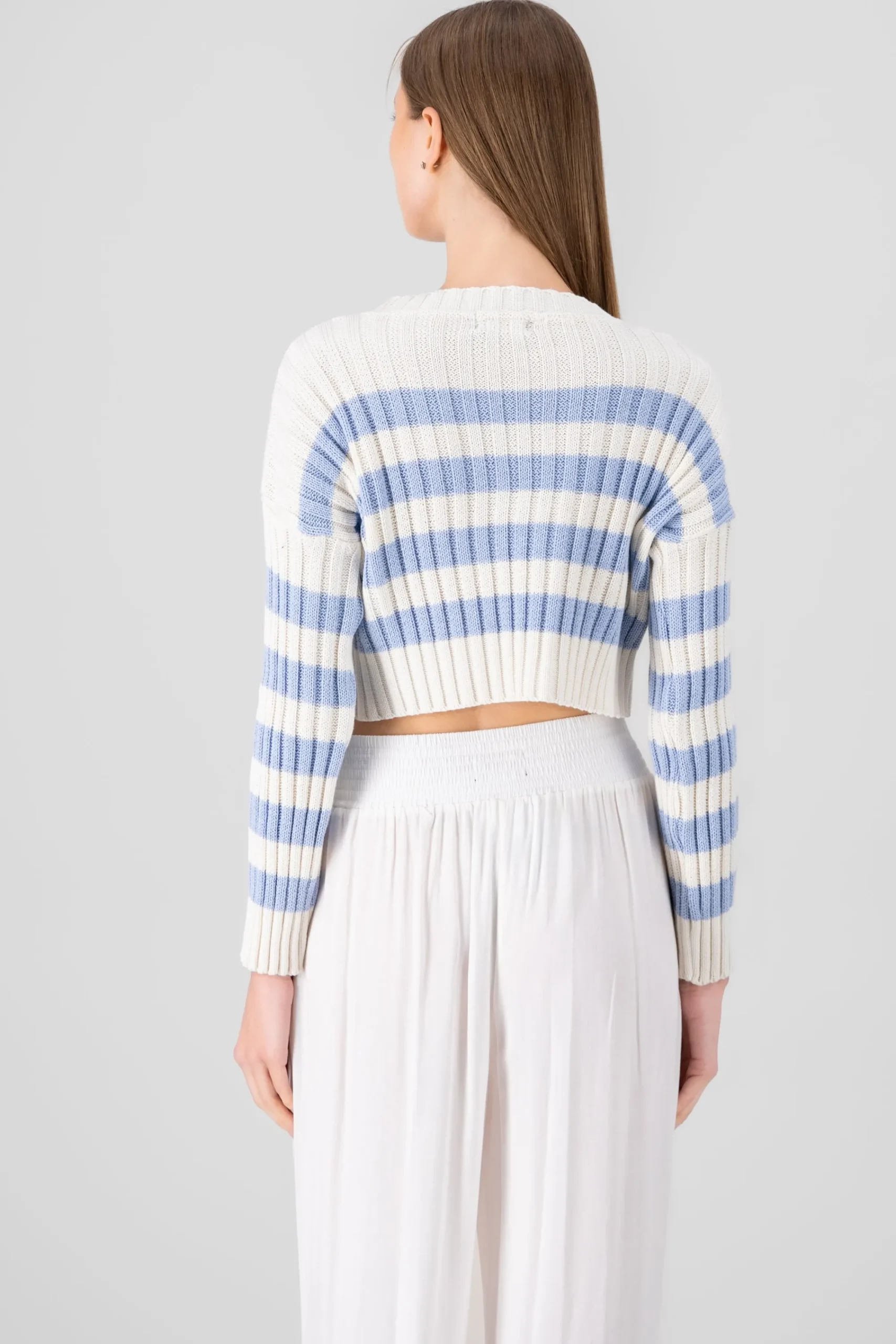 Shasa TwoTone Striped Print Cropped Sweater