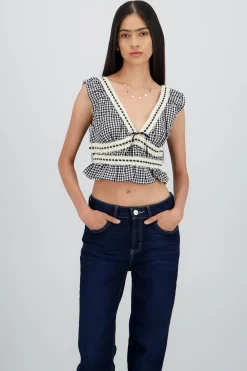 Shasa V Neck Gingham Blouse