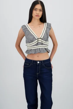 Shasa V Neck Gingham Blouse