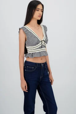 Shasa V Neck Gingham Blouse